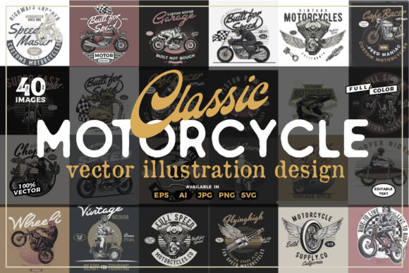 Classic Motorcycle Design: Vintage Graphics & Illustrations