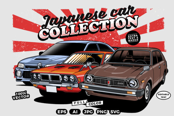 Japanese Cars Vector Collection: Graphics & Illustrations for Crafters