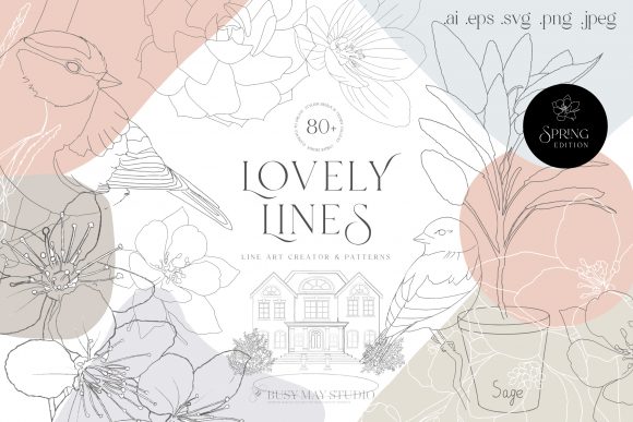 Line Art Creator & Patterns Vector: Spring Graphics & Illustrations