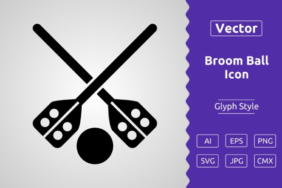 Vector Broom Ball Glyph Icon: Clean Graphics & Versatile Icons